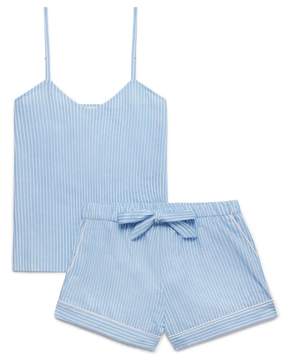 Blue & White Stripe Women's Cami Organic Cotton Short Set Myza