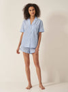 Blue & White Stripe Women's Short Sleeve Organic Cotton Pyjama Short Set Myza