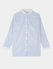  Blue and White Stripe Nightshirt With White Collar and Cuffs - 100% Cotton Poplin Sarah Brown London