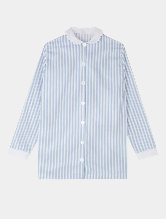 Blue and White Stripe Nightshirt With White Collar and Cuffs - 100% Cotton Poplin Sarah Brown London