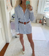 Blue and White Stripe Nightshirt With White Collar and Cuffs - 100% Cotton Poplin Sarah Brown London