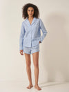 Blue & White Stripe Women's Long Sleeve Organic Cotton Pyjama Short Set