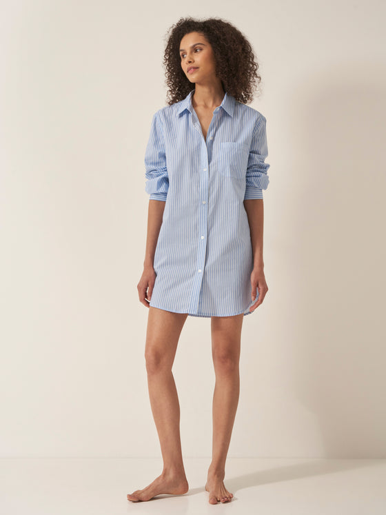 Blue & White Stripe Women's Organic Cotton Nightshirt