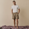 Blue & Porcini Striped Tencel Linen Blend Men's Pyjama Shorts Piglet