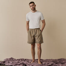  Blue & Porcini Striped Tencel Linen Blend Men's Pyjama Shorts Piglet