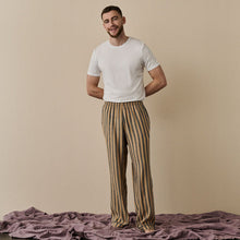  Blue & Porcini Striped Tencel Linen Blend Men's Pyjama Trouser Piglet