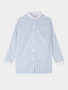  Blue and White Stripe Nightshirt With White Collar and Cuffs - 100% Cotton Poplin Sarah Brown London