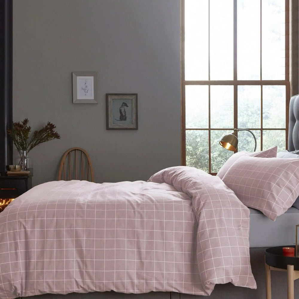 Blush Brushed Check Duvet Set Silentnight