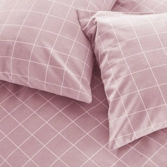 Blush Brushed Check Duvet Set Silentnight