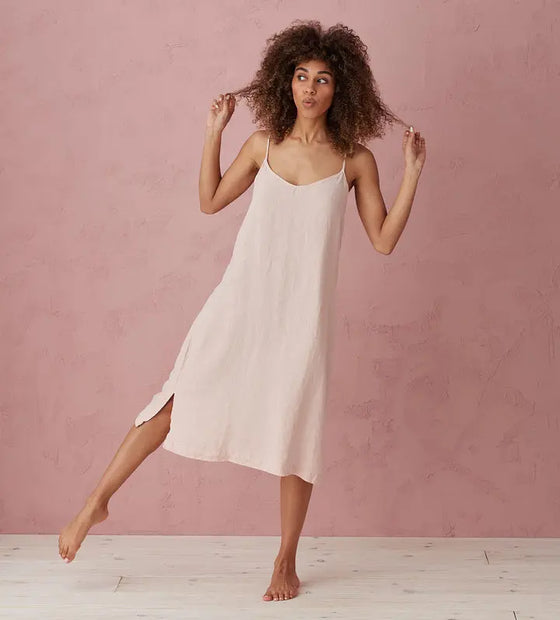 Blush Pink Alice 100% Linen Cami Nightie The Secret Linen Store