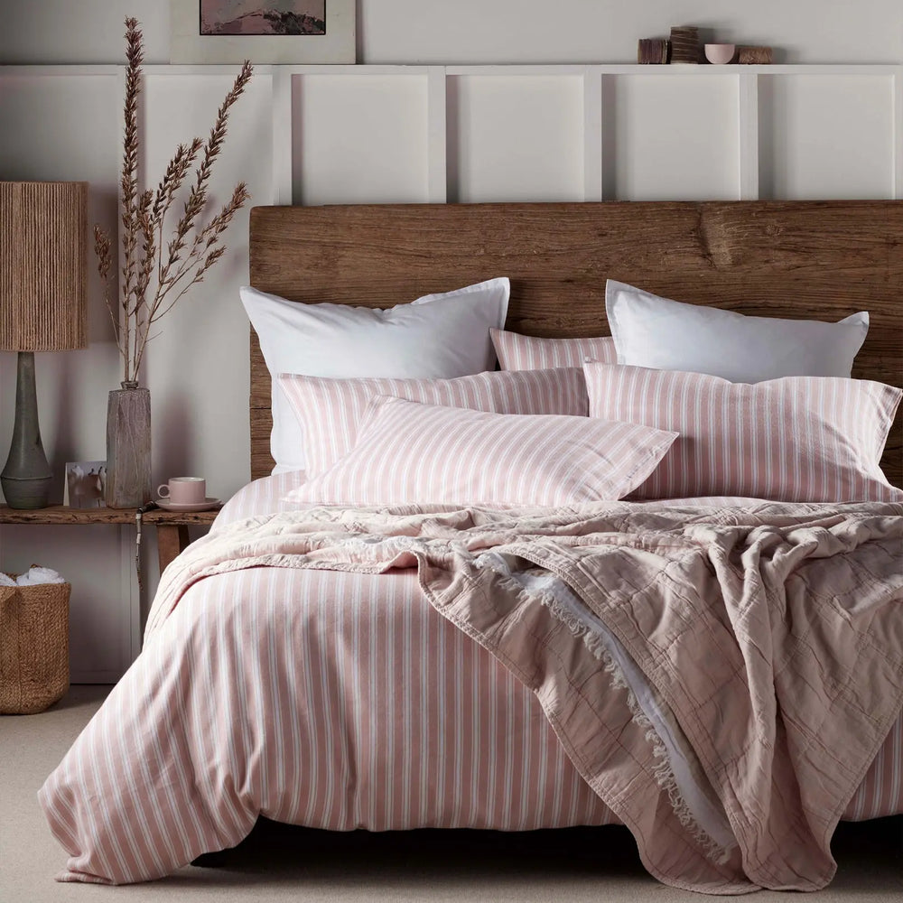 Blush Pink Fred Stripe Brushed 100% Organic Cotton Bed Linen The Secret Linen Store