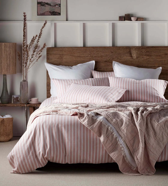 Blush Pink Fred Stripe Brushed 100% Organic Cotton Bed Linen The Secret Linen Store