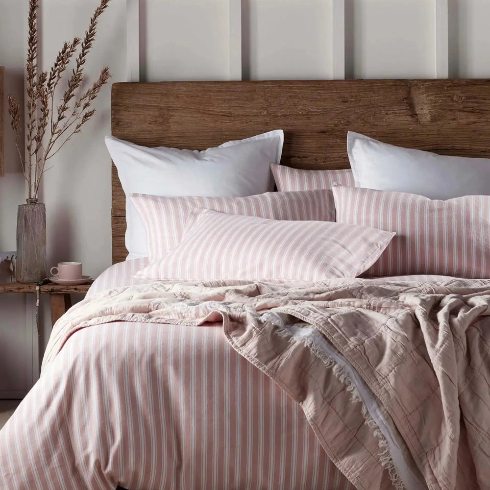 Blush Pink Fred Stripe Brushed 100% Organic Cotton Bed Linen The Secret Linen Store