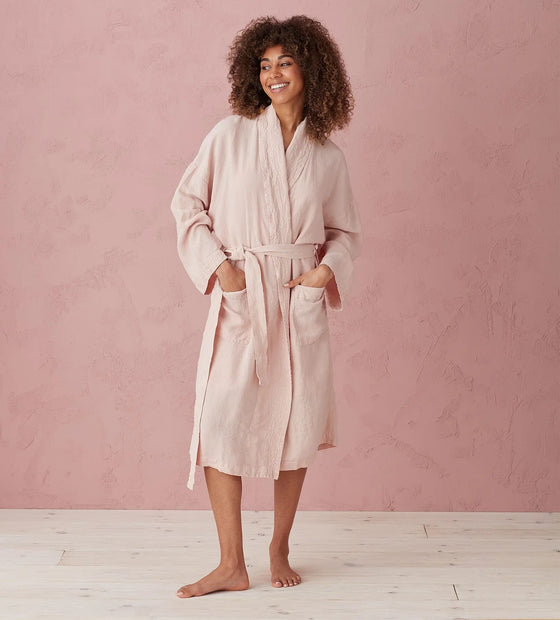 Blush Pink Layla 100% Women's Linen Robe The Secret Linen Store