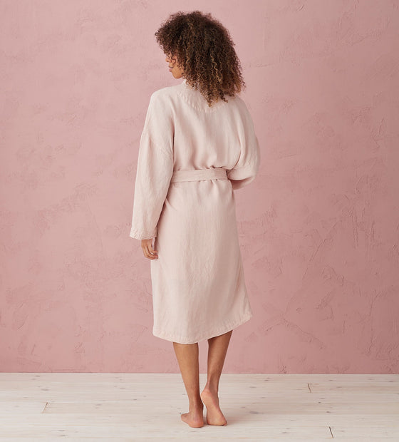 Blush Pink Layla 100% Linen Robe The Secret Linen Store