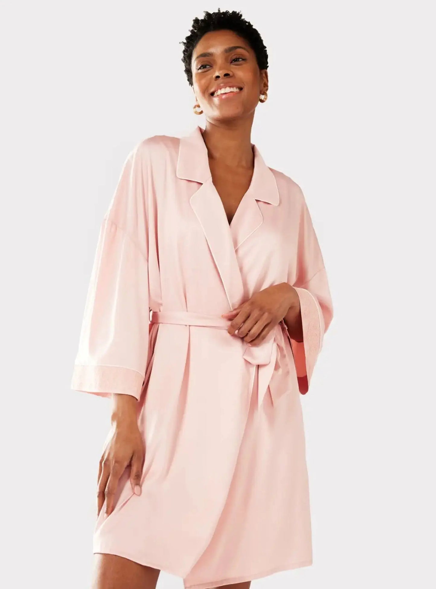 Blush Satin Lace Trim Women's Robe Dressing Gown Chelsea Peers