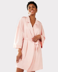  Blush Satin Lace Trim Women's Robe Dressing Gown Chelsea Peers