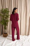 Bordeaux Bamboo Lace V-Neck Pyjama Set Pretty You London