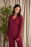 Bordeaux Bamboo Lace V-Neck Pyjama Set Pretty You London