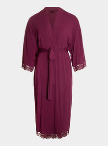  Bamboo Lace Kimono Robe in Bordeaux