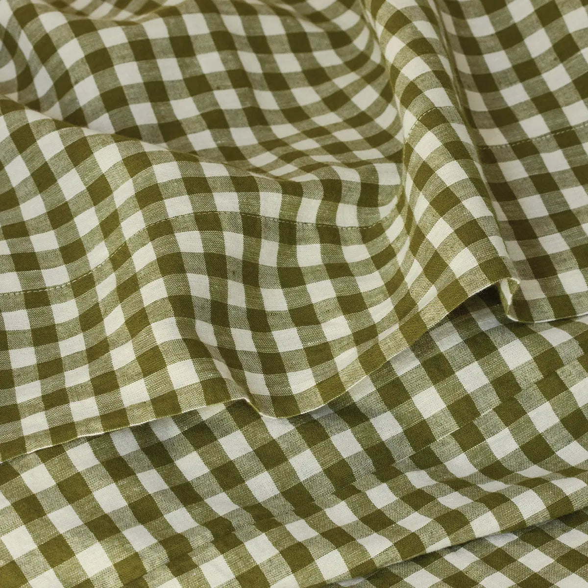 Botanical Green Gingham Linen Blend Flat Sheet Piglet