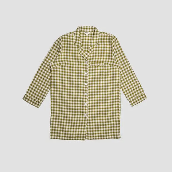 Botanical Green Gingham Linen Nightshirt Piglet