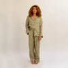 Botanical Green Gingham Linen Pyjama Trouser Set - Myza