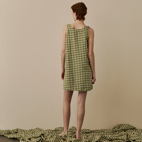 Botanical Green Gingham Linen Nightdress Piglet