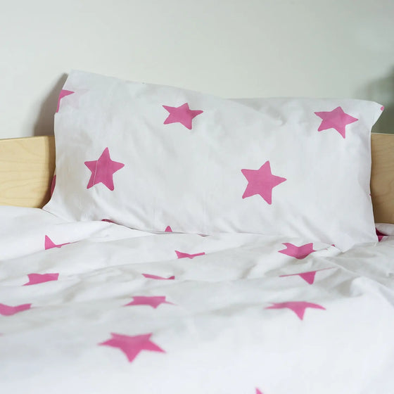 Bright Pink Star Toddler Cot Bed Duvet Set Lulu and Nat