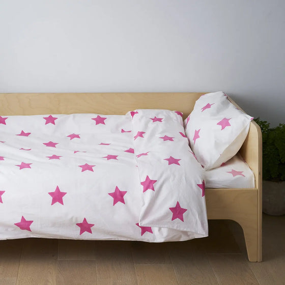 Bright Pink Star Toddler Cot Bed Duvet Set Lulu and Nat