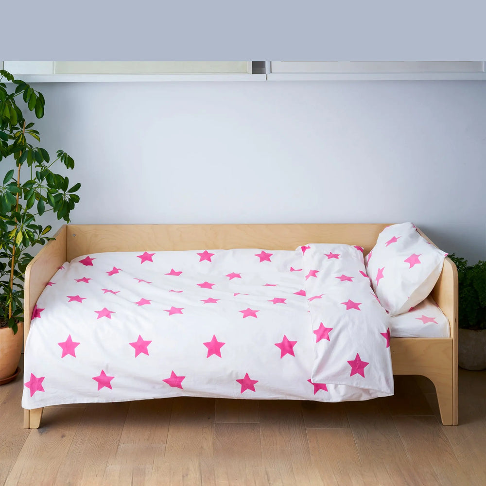 Bright Pink Star Toddler Cot Bed Duvet Set Lulu and Nat