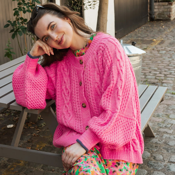 Brigit Heart Stitch Oversized Balloon Sleeve Cardigan - Pink Cara & The Sky