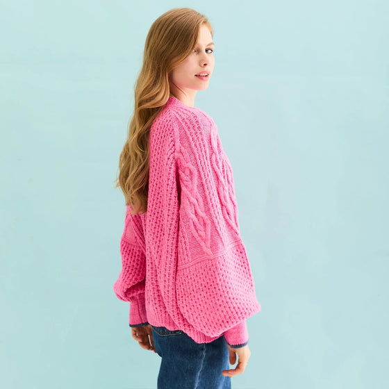 Brigit Heart Stitch Oversized Balloon Sleeve Cardigan - Pink Cara & The Sky