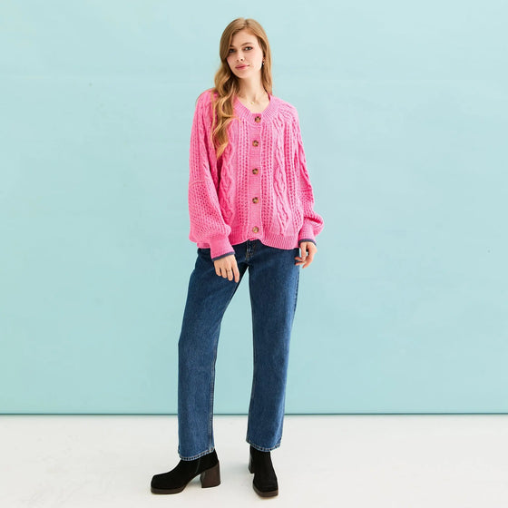 Brigit Heart Stitch Oversized Balloon Sleeve Cardigan - Pink Cara & The Sky