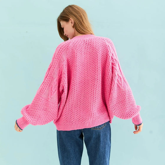 Brigit Heart Stitch Oversized Balloon Sleeve Cardigan - Pink Cara & The Sky