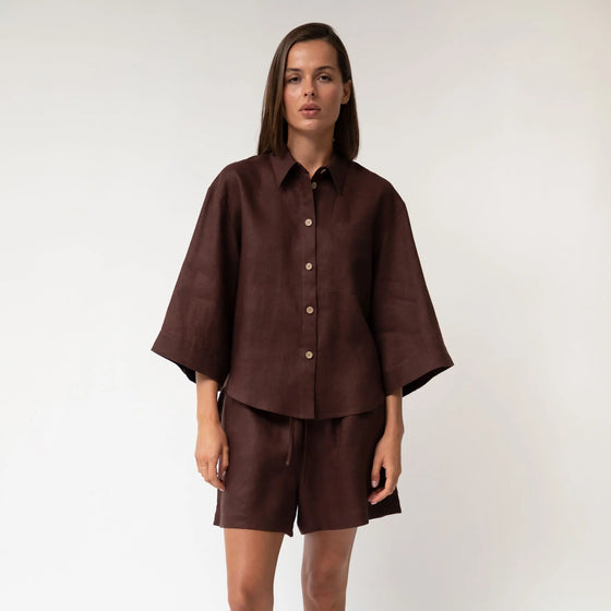 Brown Heavy Linen Shirt Perfect Days - Myza