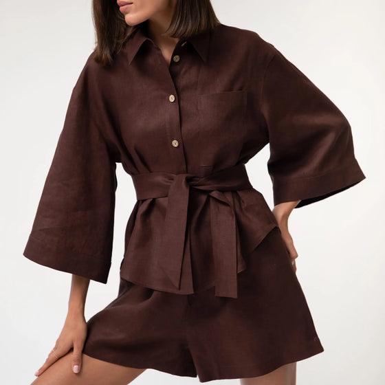 Brown Heavy Linen Shirt Perfect Days - Myza