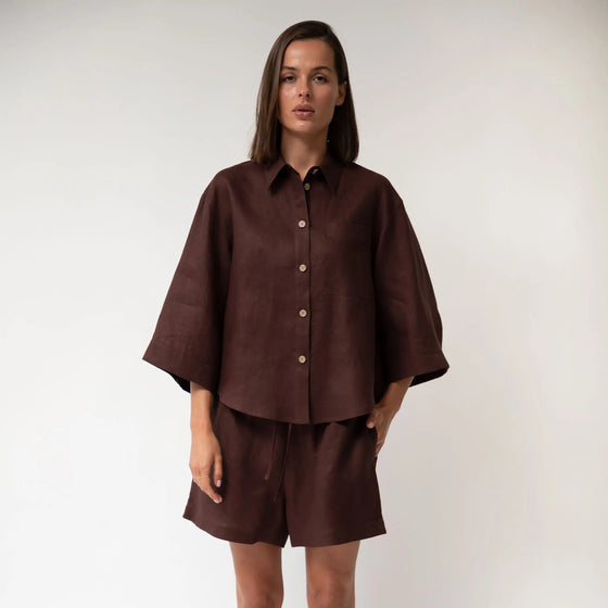 Brown Heavy Linen Shirt Perfect Days - Myza