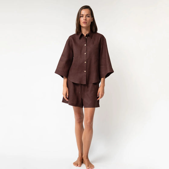 Brown Heavy Linen Shorts Perfect Days - Myza