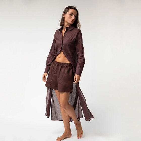 Brown Heavy Linen Shorts Perfect Days - Myza