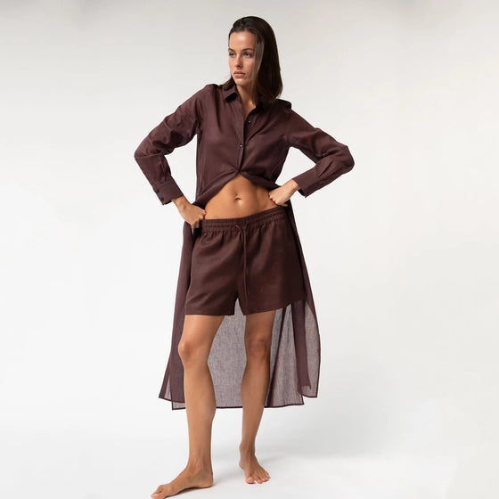 Brown Heavy Linen Shorts Perfect Days - Myza