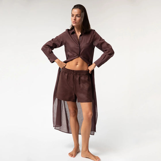 Brown Heavy Linen Shorts Perfect Days - Myza