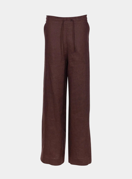 Brown Heavy Linen Wide-Leg Pants Perfect Days NOKAYA