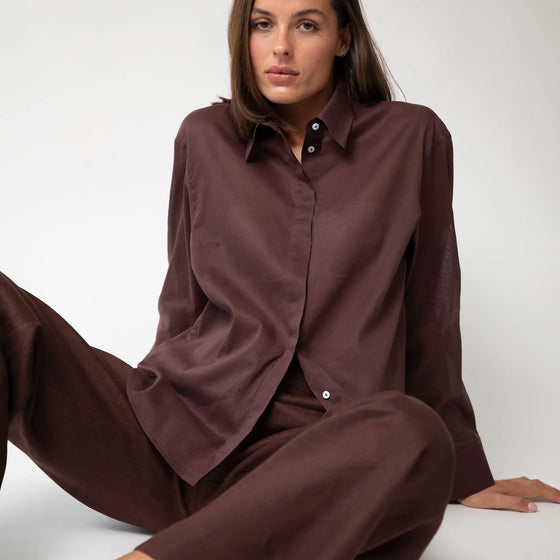 Brown Heavy Linen Wide-Leg Pants Perfect Days - Myza