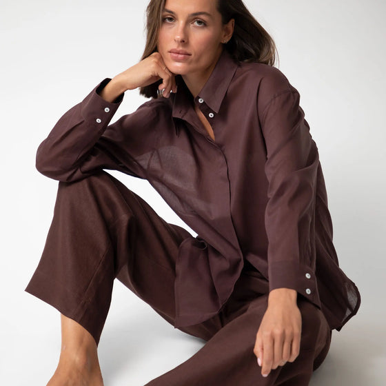 Brown Heavy Linen Wide-Leg Pants Perfect Days - Myza