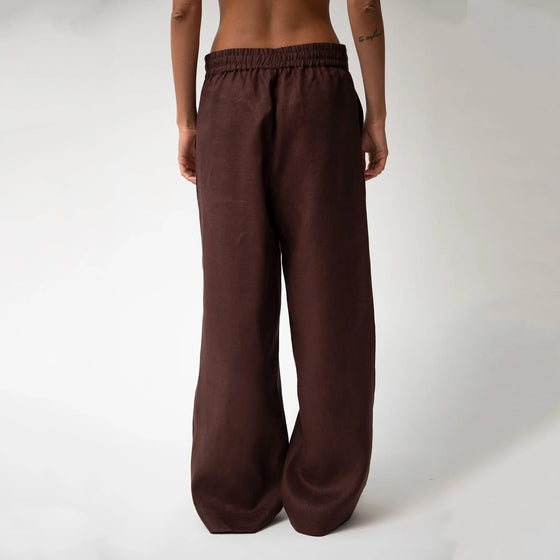 Brown Heavy Linen Wide-Leg Pants Perfect Days - Myza