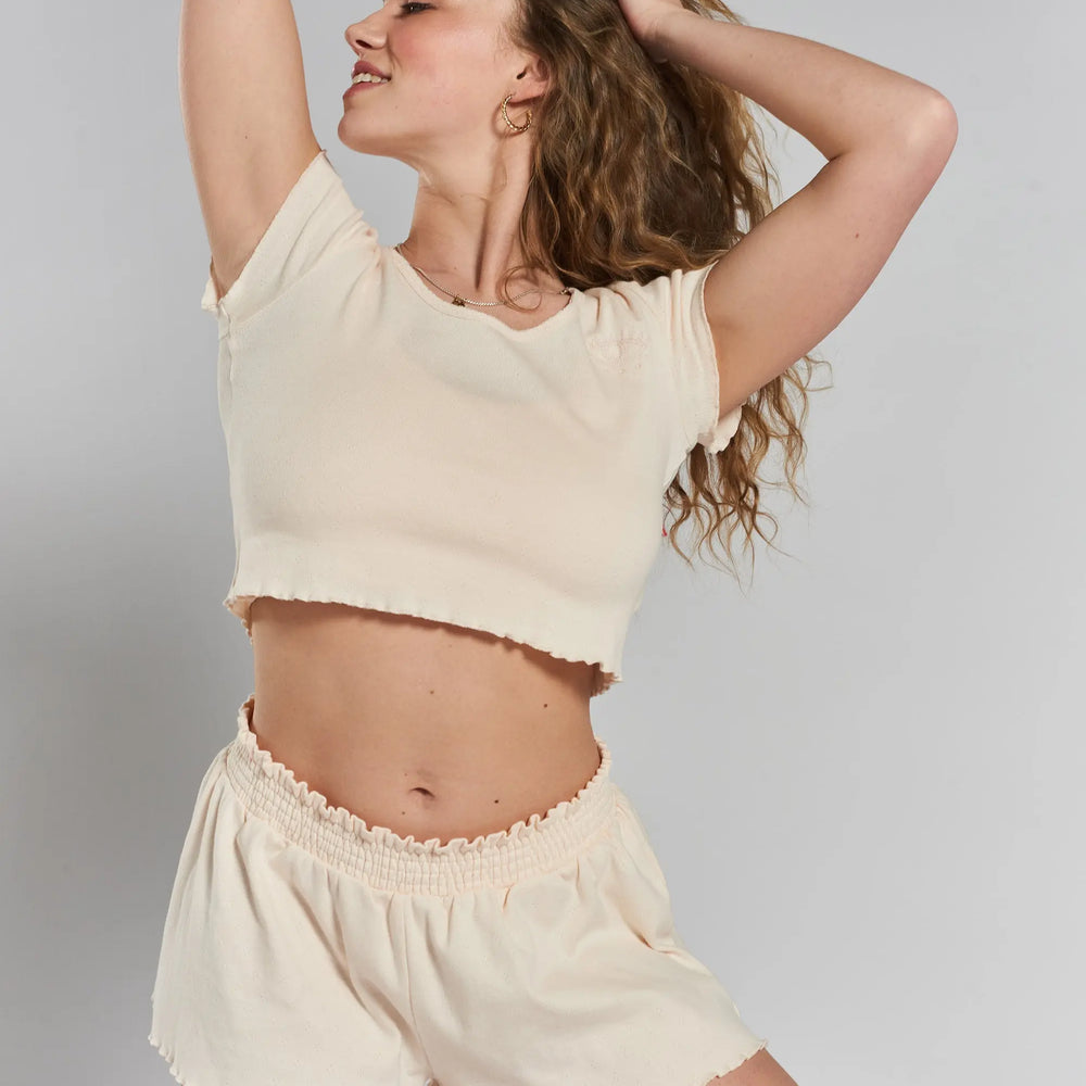 Buckthorn Pointelle Stretch-Cotton Cropped Pyjama Top - Shoreline Peach Peachaus