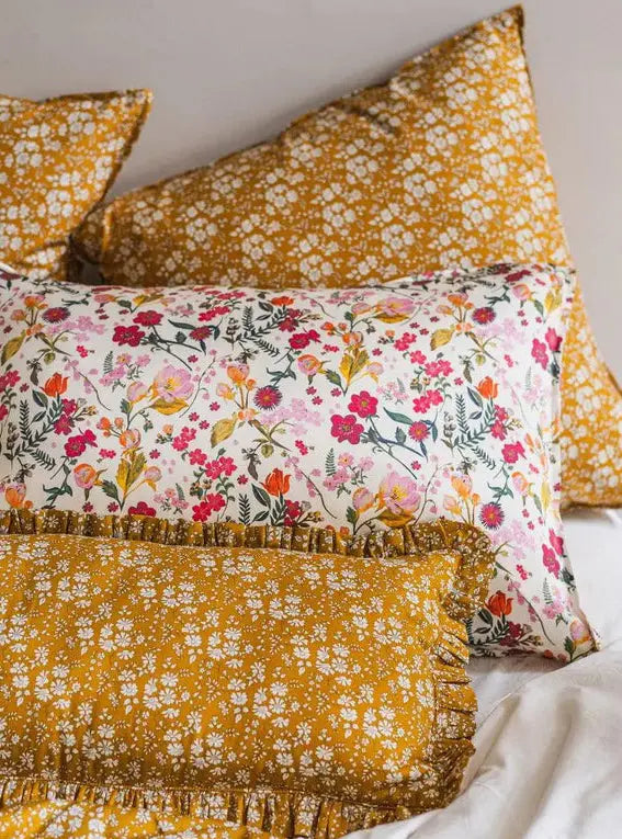 CAPEL MUSTARD Liberty Ruffle Bolster Lumbar Cushion Coco & Wolf