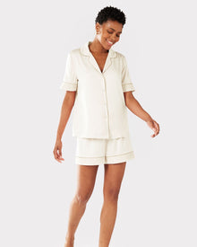  Satin Lace Trim Short Pyjama Set - Ivory