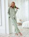 Sage Satin Lace Trim Long Pyjama Set Chelsea Peers